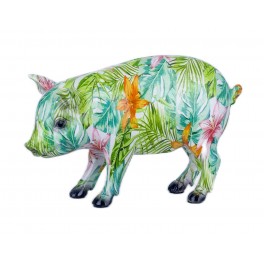 SGRIMALT Statuette Résine Feuillage Vert : Cochon Babe, Collection Botanik, L 23,50 cm