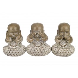 ORIGEN Statuette Zen Ethnique : Set 3 Moines de la Sagesse, Collection KHANBURI, H 19 cm