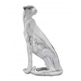 SGRIMALT Statuette Grande panthère Design, Modèle Assis, Blanc et Effet Marbré, H 40 cm