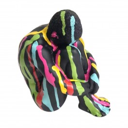 Statue Design Introspection, Modèle Pop Art et Coulées de Peinture, H 15 cm