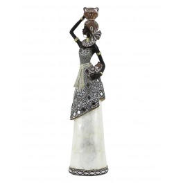 ORIGEN Statuette Grande Africaine Debout et Robe nacrée, Collection Afrikana, H 40,5 cm