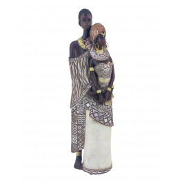 ORIGEN Statuette Couple Africain, Homme et Femme en Robe nacrée, Collection Afrikana, H 32 cm