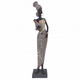 ORIGEN Statuette Grande Africaine Debout et Jarre, Collection Kentan, H 33 cm