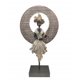 SIGNES GRIMALT Statuette Ethnique doré, Africaine, cruche et Cercle stylisé, Collection DAKA, H 38 cm