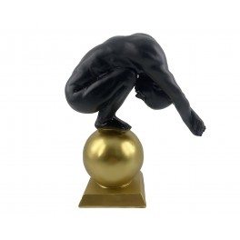 SIGNES GRIMALT Statue Design XL Athlète Plongeur sur Boule, Modèle Doré et Noir, Hauteur 31 cm