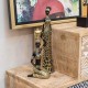 SIGNES GRIMALT Statuette Africaine élancée Motif léopard, Ebène et Doré, Collection Glory, H 29 cm