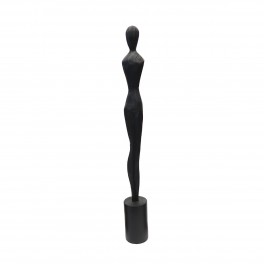 SIGNES GRIMALT Grande Statue Femme Design Noire à la Silhouette longiligne sur Socle, Composition Bois et Hauteur 77 cm