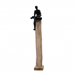 SIGNES GRIMALT Statue contemporaine, Homme sur Socle Aluminium et Bois Clair veiné, Hauteur 76 cm