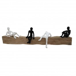 SIGNES GRIMALT Statue XL 4 Personnages Noirs et Blancs sur Un Socle stylisé en Bois veiné, Longueur 62 cm