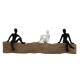 SIGNES GRIMALT Statue 3 Personnages Noirs et Blancs sur Un Socle stylisé en Bois veiné, Longueur 46 cm