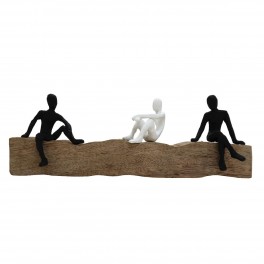 SIGNES GRIMALT Statue 3 Personnages Noirs et Blancs sur Un Socle stylisé en Bois veiné, Longueur 46 cm
