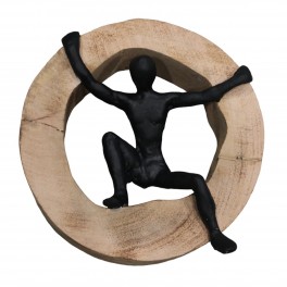 SIGNES GRIMALT Statue Personnage Noirs sur Un Socle Rond stylisé en Bois veiné, diamètre 18 cm
