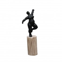 SIGNES GRIMALT Statue Femme Ronde Design Dansant sur Un Socle Cylindre en Bois veiné, Hauteur 38 cm