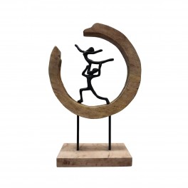 SIGNES GRIMALT Statue Couple Dansant sur Une Structure Ronde en Bois veiné, Hauteur 49 cm