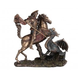 SIGNES GRIMALT Statuette résine Antic Line : Saint George et Le Dragon, Longueur 26 cm