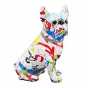SIGNES GRIMALT Statue Chien Bouledogue français Design Pop'art Rouge et Bleu, Hauteur 28 cm