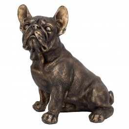 SIGNES GRIMALT Statue Chien Bouledogue français Assis, Design réaliste et Finition Bronze Satin, Hauteur 27 cm
