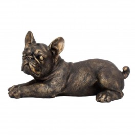 SIGNES GRIMALT Statue Chien Bouledogue français couché, Design réaliste et Finition Bronze Satin, Longueur 31 cm