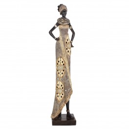 SIGNES GRIMALT Grande Statuette Africaine sur Socle, Beige et Marron, Collection DAKA, Hauteur 53 cm