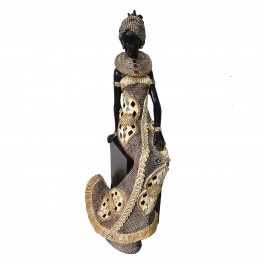 SIGNES GRIMALT Grande Statuette Africaine Assise sur Socle, Beige et Marron, Collection DAKA, Hauteur 33 cm