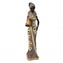 SIGNES GRIMALT Grande Statuette Africaine et Jarre, Beige et Marron, Collection DAKA, Hauteur 36 cm