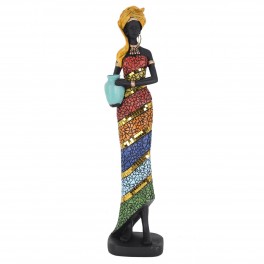 SIGNES GRIMALT Statue Africaine sur Socle, résine Multicolore, Collection MIKAKOLOR, Hauteur 41 cm