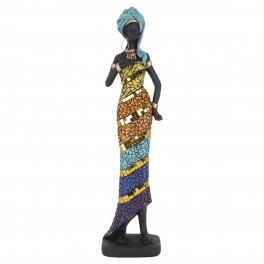 SIGNES GRIMALT Statue Africaine sur Socle, résine Multicolore, Collection MIKAKOLOR, Hauteur 32 cm