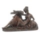 SIGNES GRIMALT Statue Jeune Femme et Cygne, Finition Bronze Antique, Longueur 28 cm