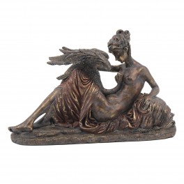 SIGNES GRIMALT Statue Jeune Femme et Cygne, Finition Bronze Antique, Longueur 28 cm