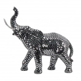SIGNES GRIMALT Statue Design Eléphant Trompe levée, Effets Facettes à Miroirs argentées, Longueur 38 cm