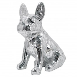 SIGNES GRIMALT Statue Design Bouledogue, Effets Facettes à Miroirs argentées, Hauteur 32 cm