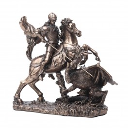 SIGNES GRIMALT Statuette résine Antic Line : Saint George terrassant Le Dragon, Longueur 17 cm