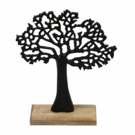 SIGNES GRIMALT Statue Arbre de Vie en Aluminium sur Socle en Bois Clair veiné, Hauteur 35 cm