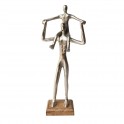 SIGNES GRIMALT Statue 2 Personnages Design, Homme et Enfant, Aluminium et Bois de manguier veiné élégant, Hauteur 39 cm