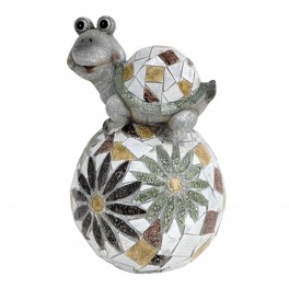 SIGNES GRIMALT Statue Tortue sur Boule en Pierre de magnésie, Intérieur et extérieur, Terrasse et Jardin, Hauteur 31 cm