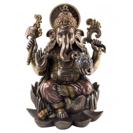 G&S Statuette Ethnique XXL : Ganesh & Lotus, H 54 cm