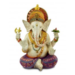 Statuette Ganesh XL, Modèle Ecru & Jaune, Tons Pierre, H 38 cm