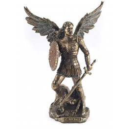 Statuette résine XL : L'archange Saint Michel et Le Diable, H 24 cm