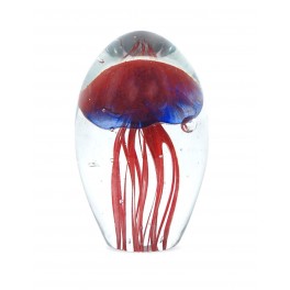 Presse-papiers en Verre : Décoration Méduse Rouge & Bleue, Hauteur 11 cm