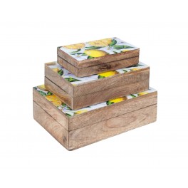 G&S Set de 3 boites gigignes en Bois MDF : Thème Citrons de Provence, Longueur 25 cm (Grande)
