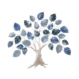G&S Décoration Murale Métal : Arbre de Vie XL, Bleu & Argent, Hauteur 90 cm