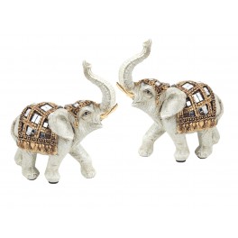 G&S Set 2 éléphants Blanc Résine : Modèle Airavata, H 11 cm