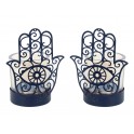 Set 2 Bougeoirs, Mod Main de Fatima, Métal et Verre, H 14 cm