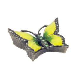 Boite Pilulier, Modèle Papillon Jaune & Vert, Résine & Nacre, L 7 cm