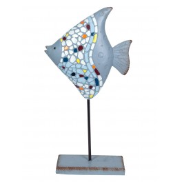 Poisson Exotique sur Socle, Effet Mosaïques, H 37 cm
