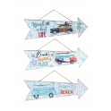 G&S Set 3 Fléches en Bois, thème Plage, Véhicules et Surf, L 30 cm