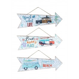 G&S Set 3 Fléches en Bois, thème Plage, Véhicules et Surf, L 30 cm