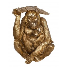 Figurine Animaux en Résine, Orang-Outang et Bébé Doré, H 49 cm