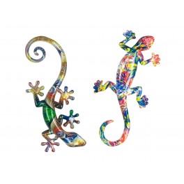 happyDko Déco Murale : Set 2 lézards Multicolores, Coll Zanzibar 2, H 23 cm