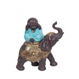Figurine Résine Ethnique : Mini Bonze Color Line sur éléphant 1, H 15 cm
